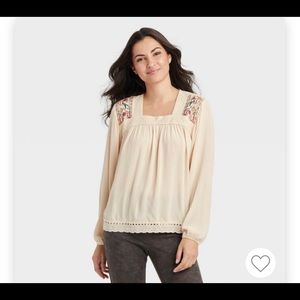 XS Knox Rose Long Sleeve Embroidered Blouse Cream